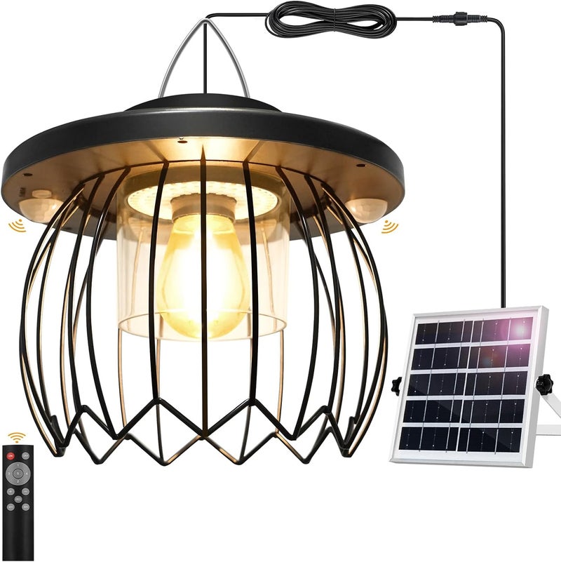 ladate Solar Shed Light Outdoor Indoor, 3000LM Solar Chandelier 5 Modes (Daytime Available) Lamp with 3 Color Temps Dual Motion Sensor Remote, Hanging Pendant Lights for Gazebo Garage Shop Garden - Image 1